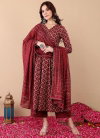 Maroon Colour Rayon Printed Kurti With Pant Dupatta Online Wholesale Aaradhna 2046